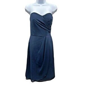 Bill Levkoff Semi Formal Size 6  Blue Eve Dress Strapless Sweetheart Faux Wrap